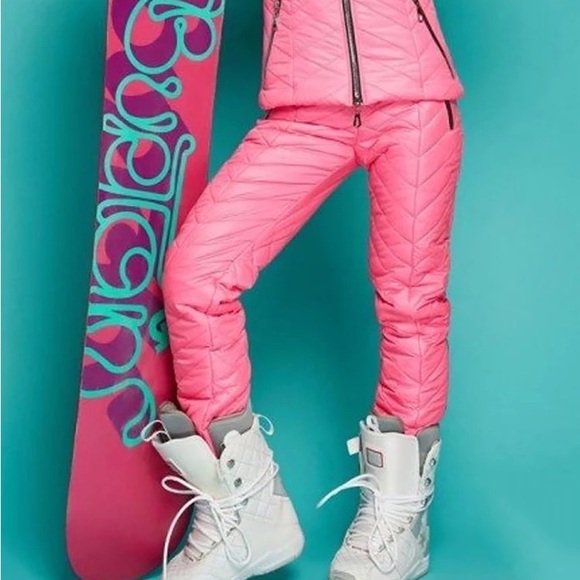 Chalet Puffer coordinate set snow ski jacket & high waisted pants pink red black - Picture 6 of 16